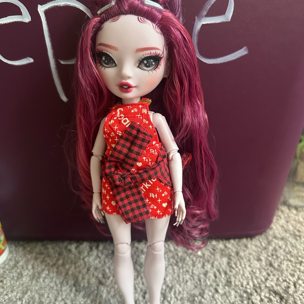 Stylish Red-Haired Doll with Red Outfit